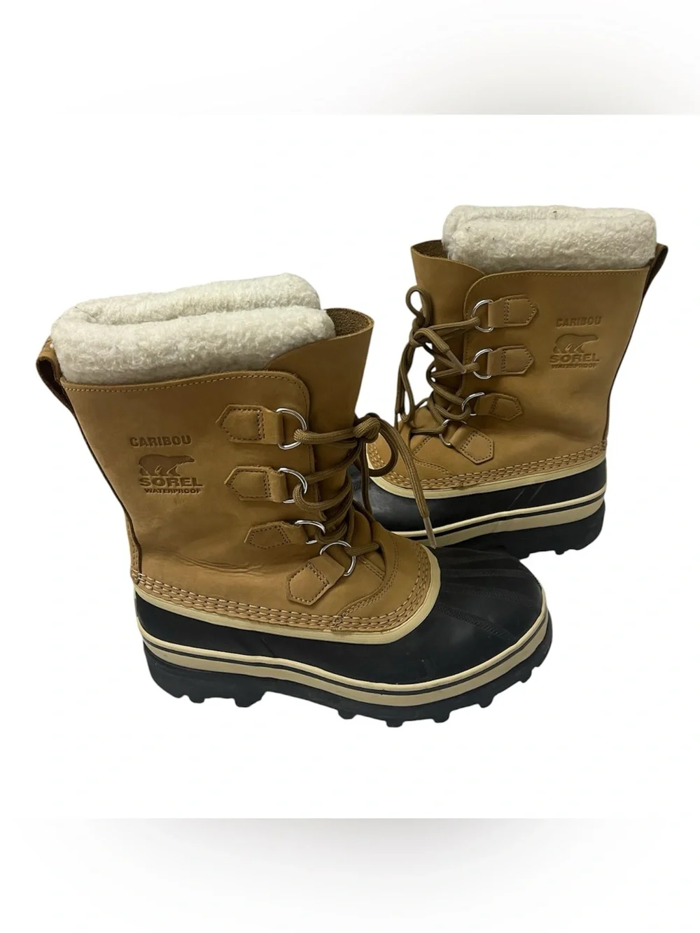 Sorel Women’s Caribou Waterproof Tan Leather Faux Fur Winter Boots SZ 7.5